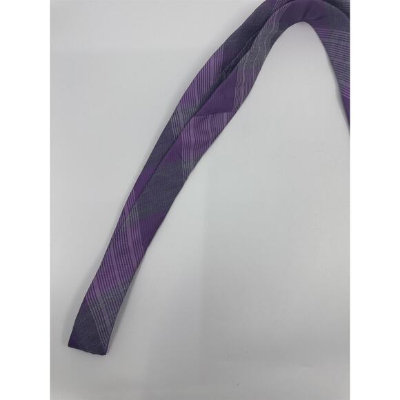 Calvin Klein Purple And Grey Plaid Slim Men's Neck Tie - Picture 7 of 11